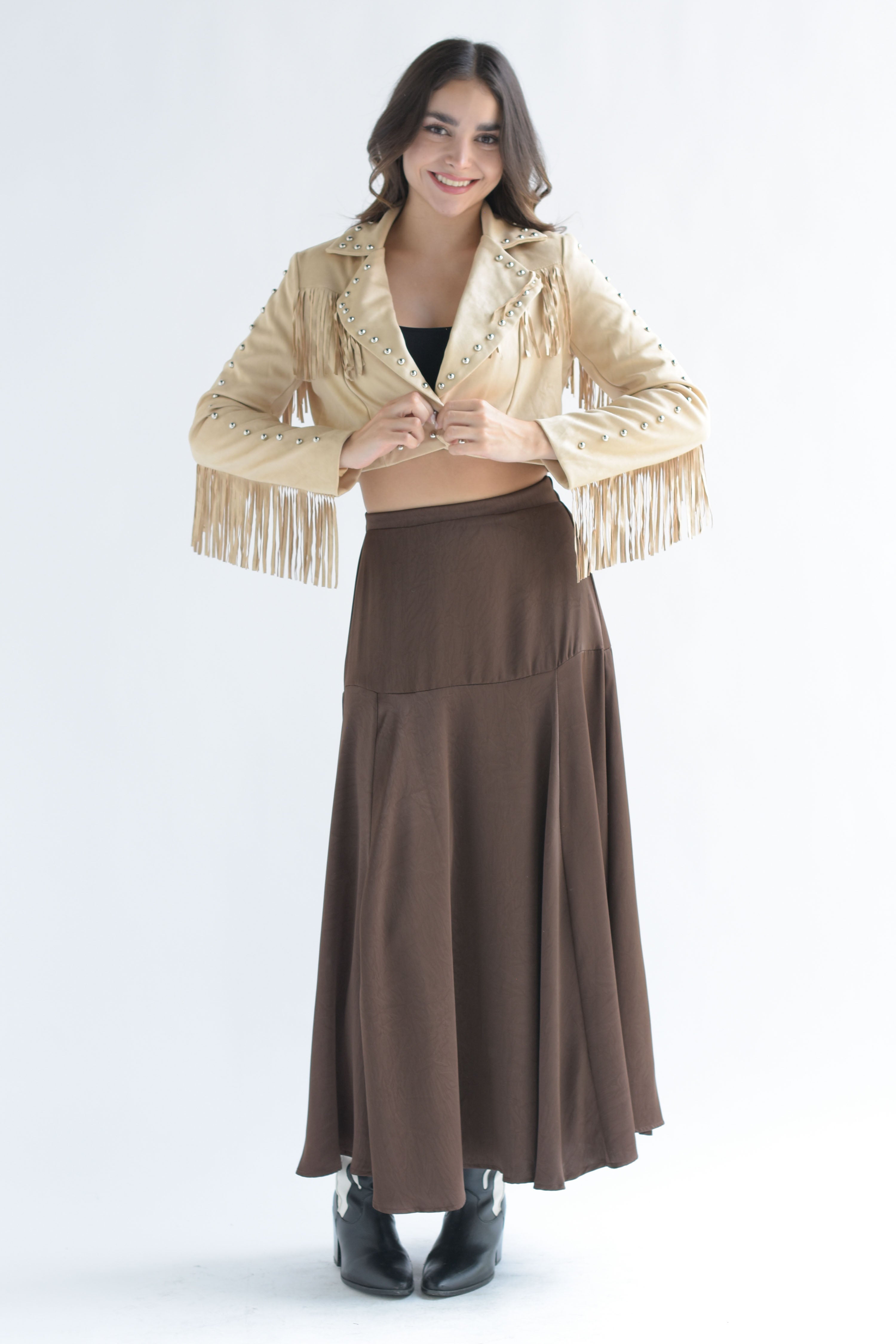 Blazer flecos suede Beige