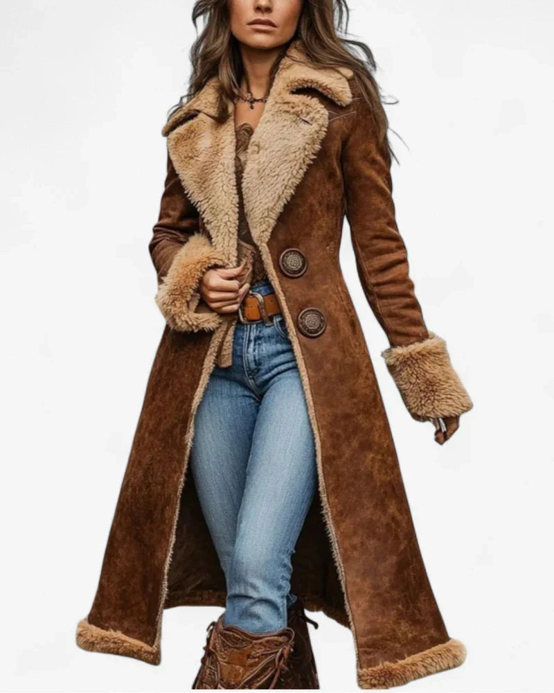 Abrigo Largo de Inspiración Vintage con Pelaje Sintético